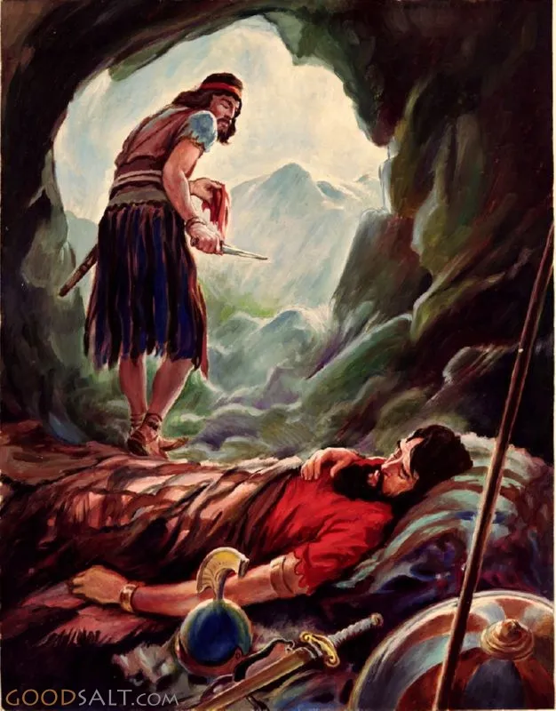 David Flees to En Gedi, Clips Saul's garment